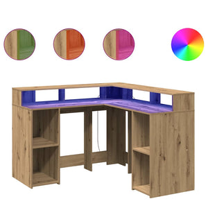 vidaXL LED Desk Artisan Oak 130x130x91 Engineered Wood