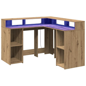 vidaXL LED Desk Artisan Oak 130x130x91 Engineered Wood