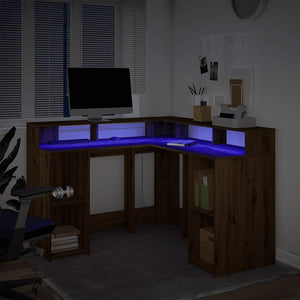 vidaXL LED Desk Artisan Oak 130x130x91 Engineered Wood