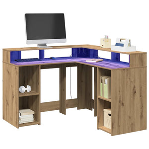 vidaXL LED Desk Artisan Oak 130x130x91 Engineered Wood