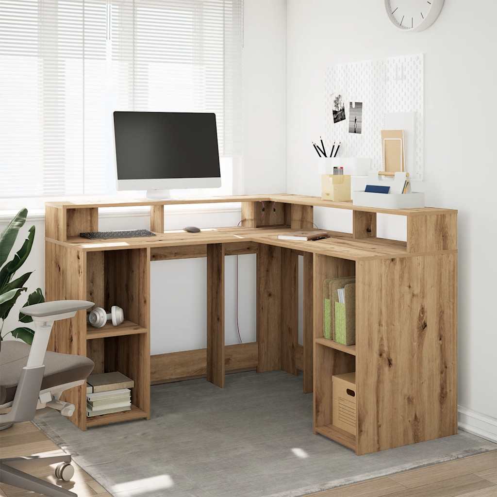 vidaXL LED Desk Artisan Oak 130x130x91 Engineered Wood