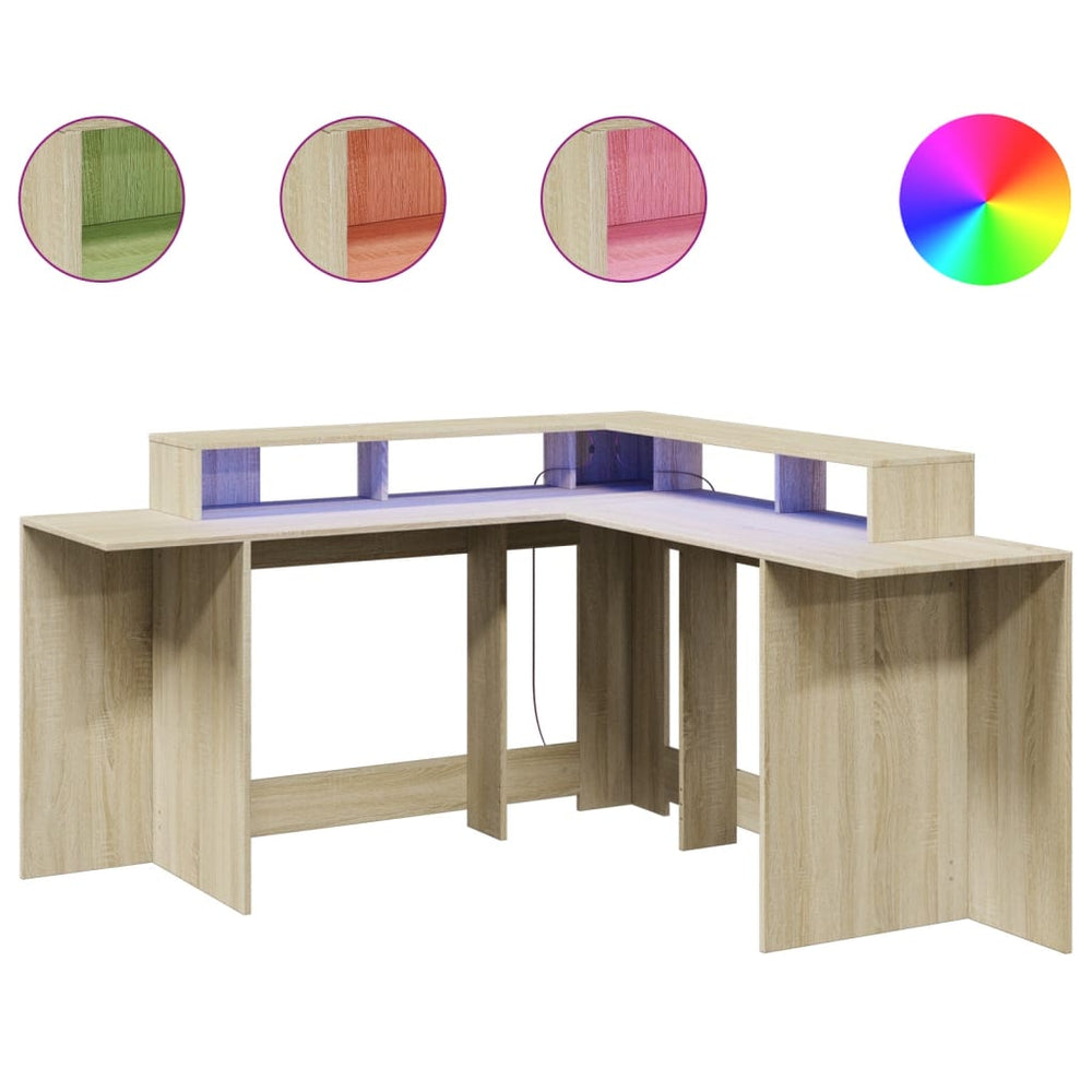 vidaXL LED Desk Sonoma Oak 152x152x91 cm Engineered Wood