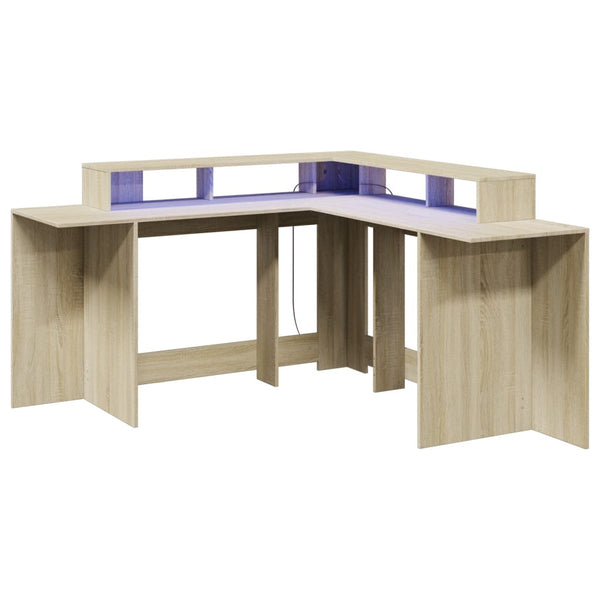 vidaXL LED Desk Sonoma Oak 152x152x91 cm Engineered Wood