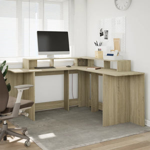 vidaXL LED Desk Sonoma Oak 152x152x91 cm Engineered Wood