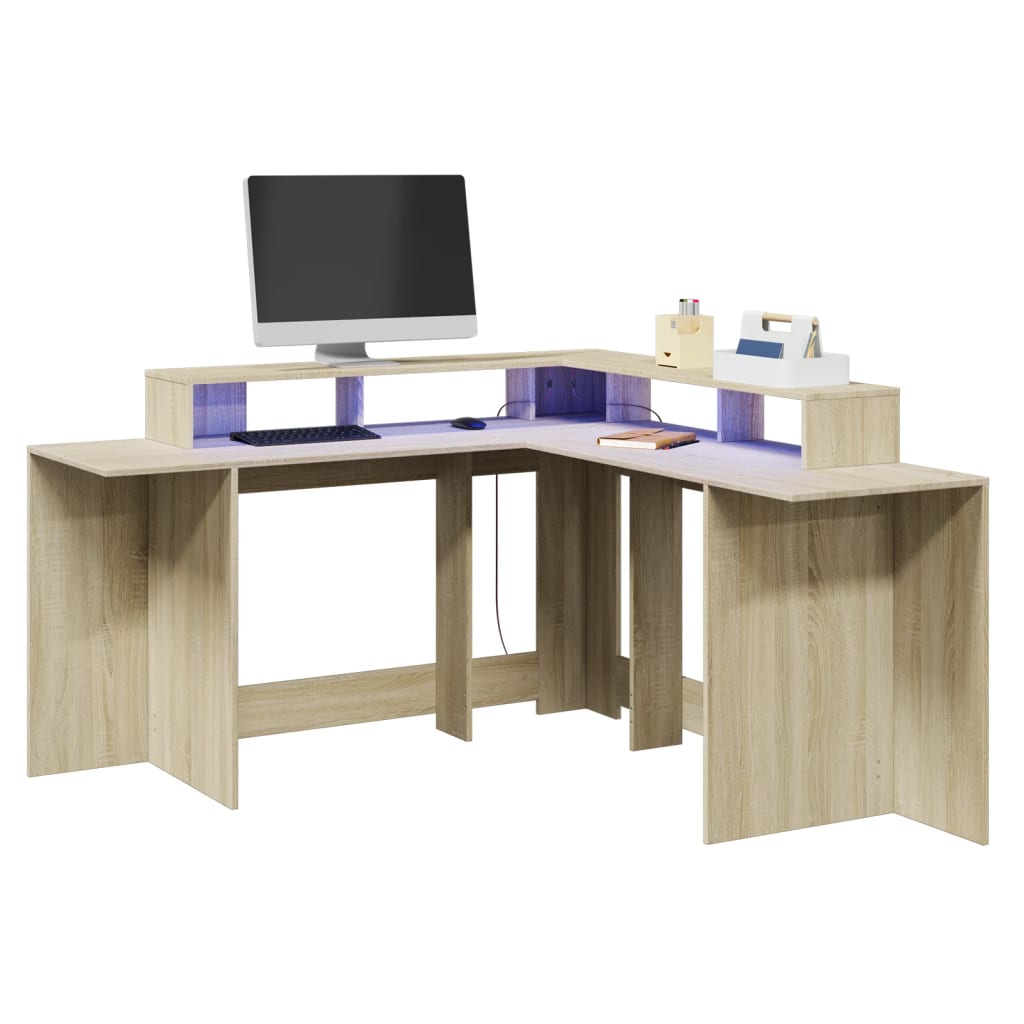 vidaXL LED Desk Sonoma Oak 152x152x91 cm Engineered Wood