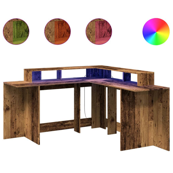 vidaXL LED Desk Reclaimed Wood Look 152x152x91 cm Engineered Wood