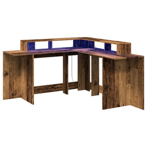 vidaXL LED Desk Reclaimed Wood Look 152x152x91 cm Engineered Wood
