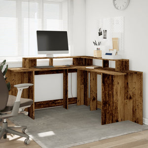 vidaXL LED Desk Reclaimed Wood Look 152x152x91 cm Engineered Wood