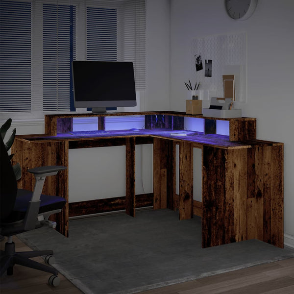 vidaXL LED Desk Reclaimed Wood Look 152x152x91 cm Engineered Wood