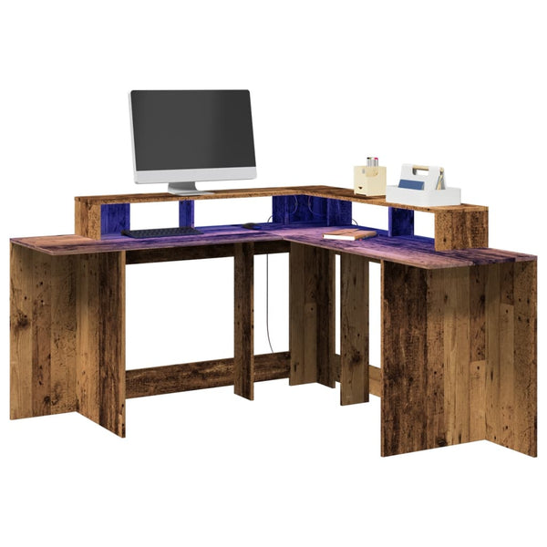 vidaXL LED Desk Reclaimed Wood Look 152x152x91 cm Engineered Wood