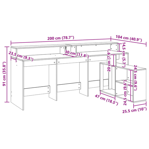 vidaXL LED Desk White 200x104x91 cm Engineered Wood