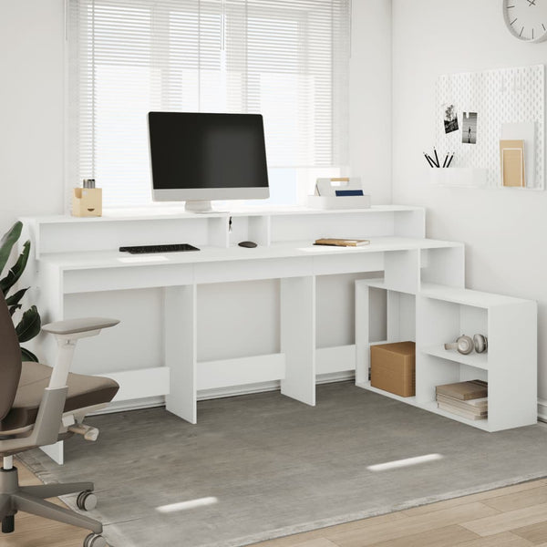 vidaXL LED Desk White 200x104x91 cm Engineered Wood
