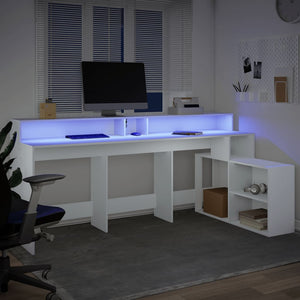 vidaXL LED Desk White 200x104x91 cm Engineered Wood