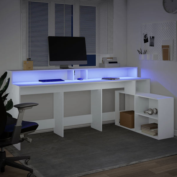 vidaXL LED Desk White 200x104x91 cm Engineered Wood