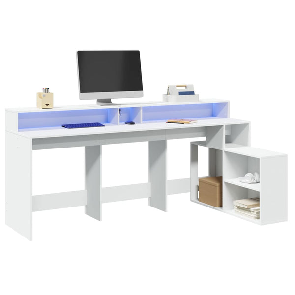 vidaXL LED Desk White 200x104x91 cm Engineered Wood