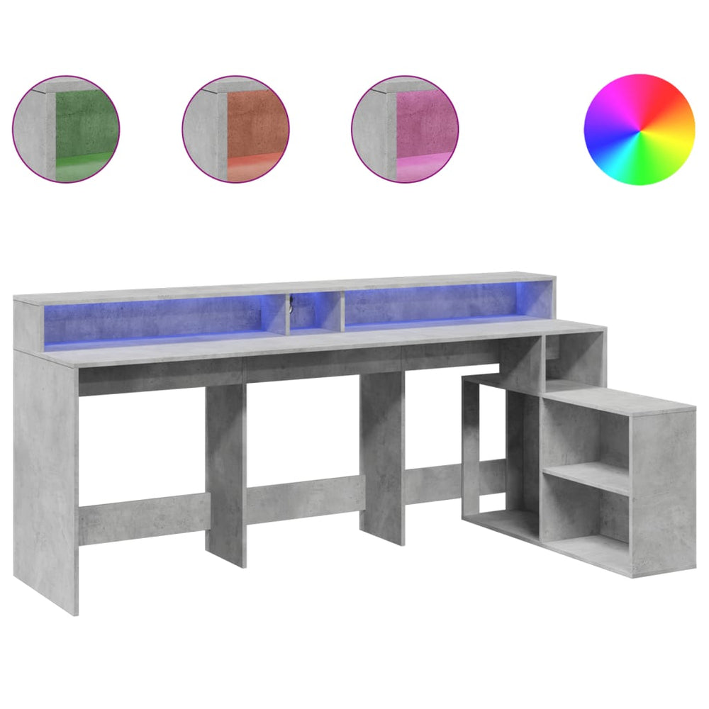 vidaXL LED Desk Concrete Grey 200x104x91 cm Engineered Wood