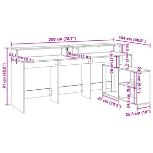 vidaXL LED Desk Concrete Grey 200x104x91 cm Engineered Wood