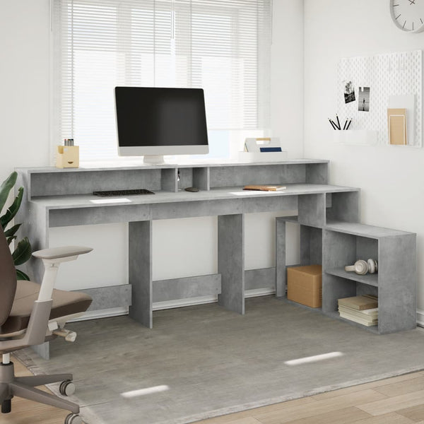 vidaXL LED Desk Concrete Grey 200x104x91 cm Engineered Wood