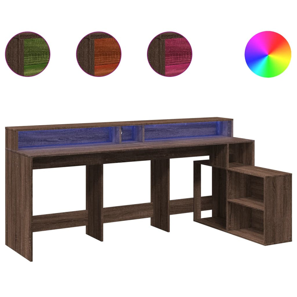 vidaXL LED Desk Brown Oak Look 200x104x91 Engineered Wood
