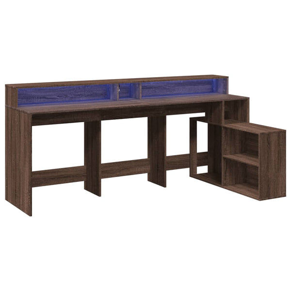 vidaXL LED Desk Brown Oak Look 200x104x91 Engineered Wood