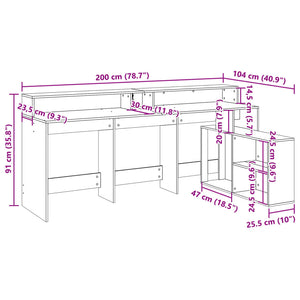 vidaXL LED Desk Brown Oak Look 200x104x91 Engineered Wood