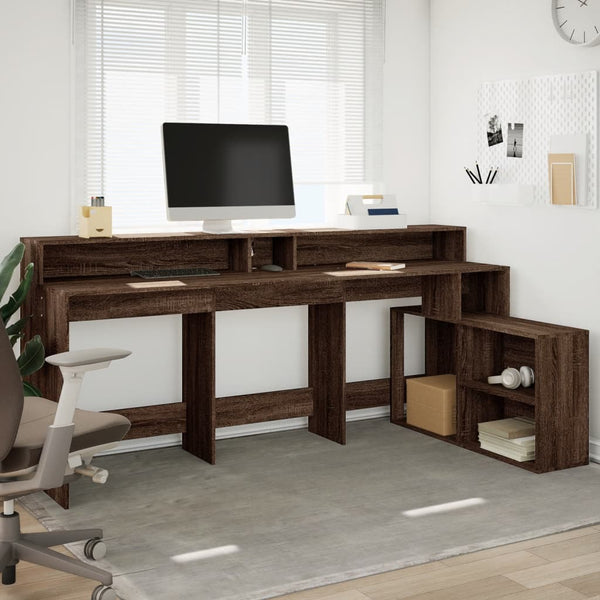 vidaXL LED Desk Brown Oak Look 200x104x91 Engineered Wood