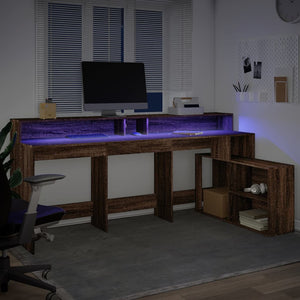 vidaXL LED Desk Brown Oak Look 200x104x91 Engineered Wood