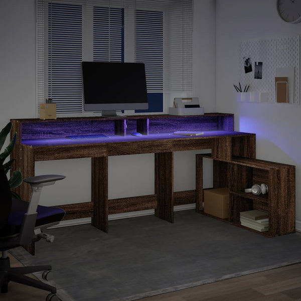 vidaXL LED Desk Brown Oak Look 200x104x91 Engineered Wood