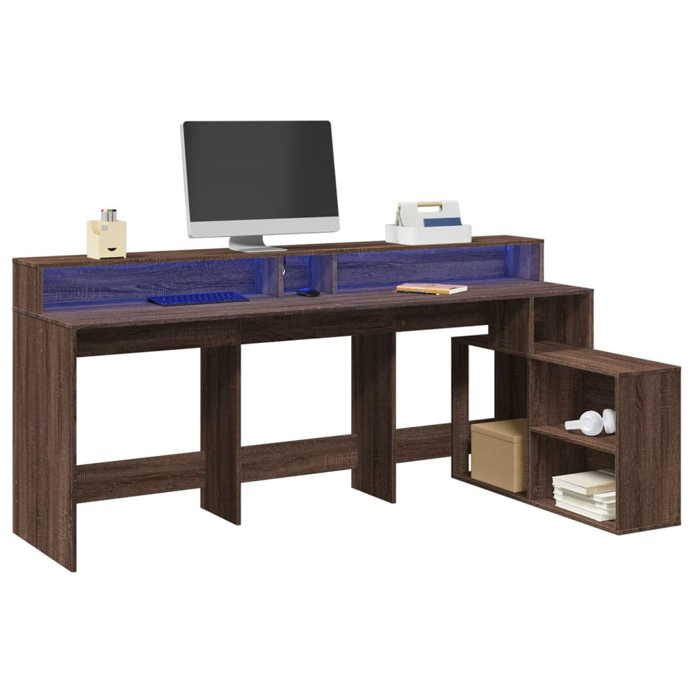 vidaXL LED Desk Brown Oak Look 200x104x91 Engineered Wood