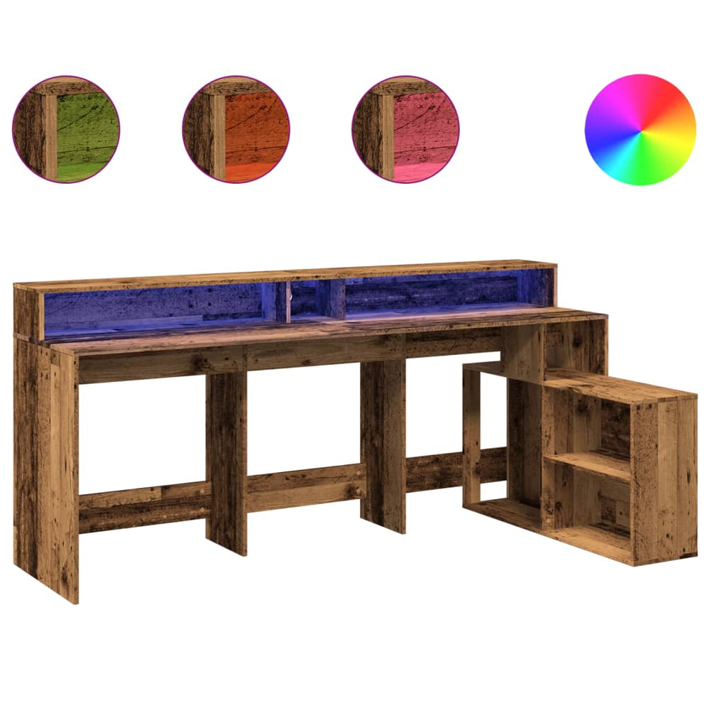 vidaXL LED Desk Reclaimed Wood Look 200x104x91 cm Engineered Wood