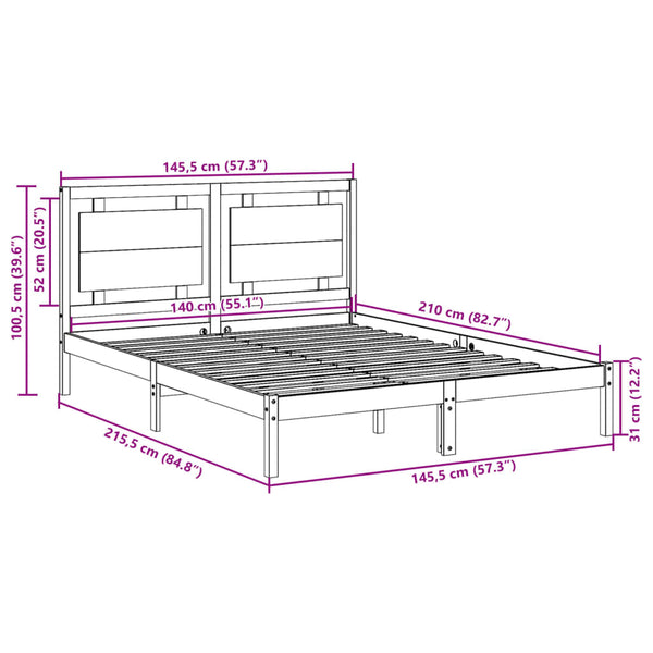vidaXL Solid Wood Bed Extra Long without Mattress 140x210 cm