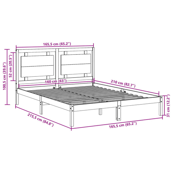 vidaXL Solid Wood Bed Extra Long without Mattress White 160x210 cm