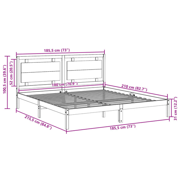 vidaXL Solid Wood Bed Extra Long without Mattress 180x210 cm