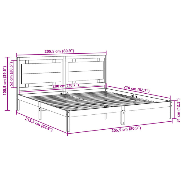 vidaXL Extra Long Solid Wood Bed without Mattress White 200x210 cm