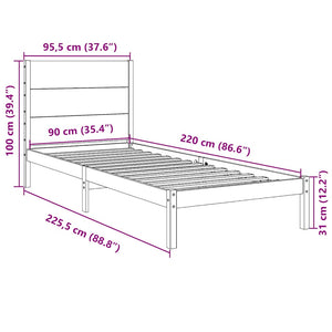 vidaXL Solid Wood Bed Extra Long without Mattress 90x220 cm