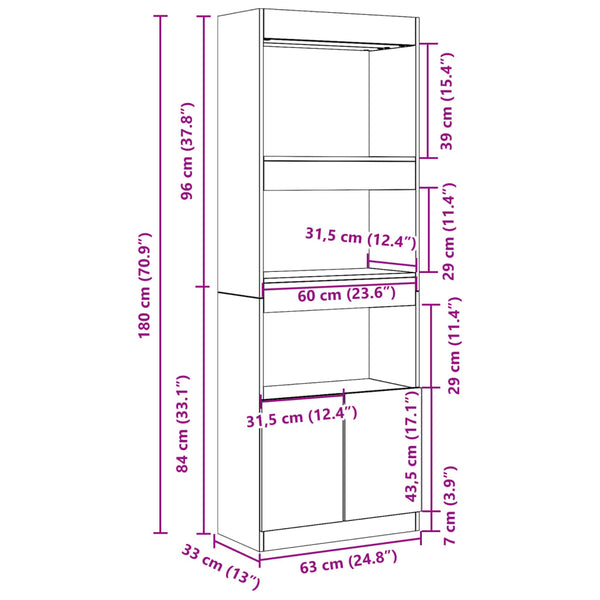vidaXL Highboard 63x33x180 cm Sonoma Oak Engineered Wood