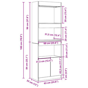 vidaXL Highboard 63x33x180 cm Smoked Oak Engineered Wood