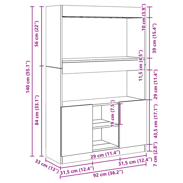 vidaXL Highboard Black 92x33x140 cm Engineered Wood