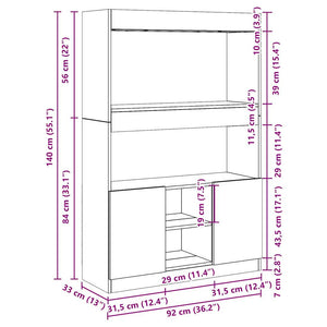 vidaXL Highboard Concrete Gray 92x33x140 cm Engineered Wood
