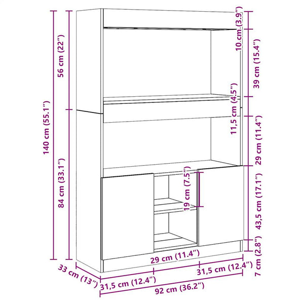 vidaXL Highboard Concrete Gray 92x33x140 cm Engineered Wood
