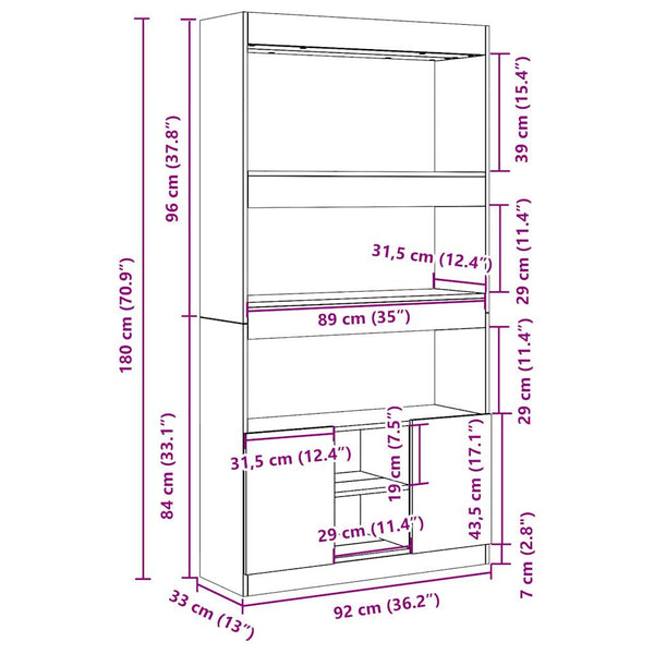 vidaXL Highboard Concrete Grey 92x33x180 cm Engineered Wood