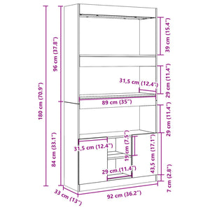 vidaXL Highboard Grey Sonoma 92x33x180 cm Engineered Wood