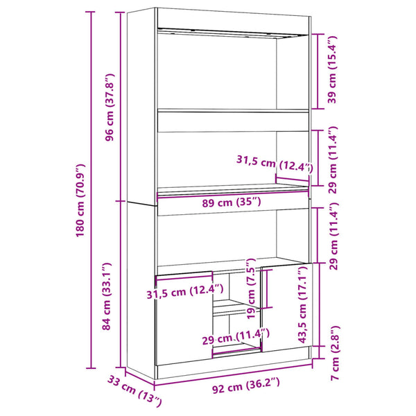 vidaXL Highboard Grey Sonoma 92x33x180 cm Engineered Wood
