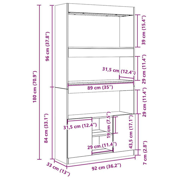 vidaXL Highboard Reclaimed Wood Look 92x33x180 cm Engineered Wood