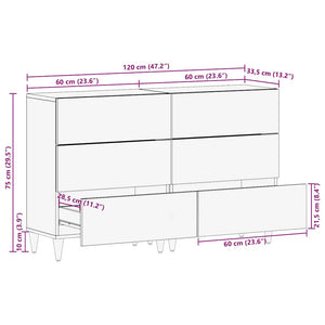 vidaXL Sideboards 2 pcs. Light Gray 60x33.5x75 cm Solid Mango Wood