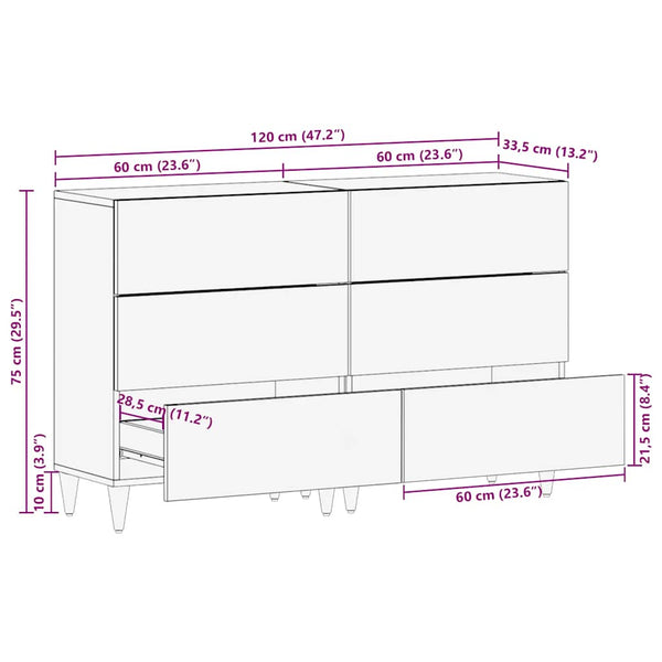 vidaXL Sideboards 2 pcs. Light Gray 60x33.5x75 cm Solid Mango Wood