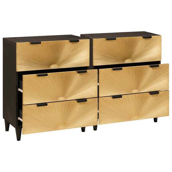 vidaXL Sideboard 2 pcs Black and Gold 60 x 33 x 75 cm