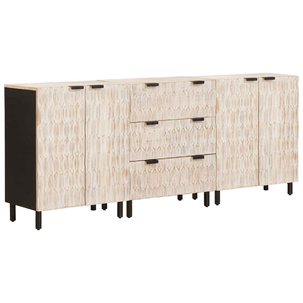 vidaXL Sideboard 3 pcs White Washed Finish 180 x 33 x 75 cm