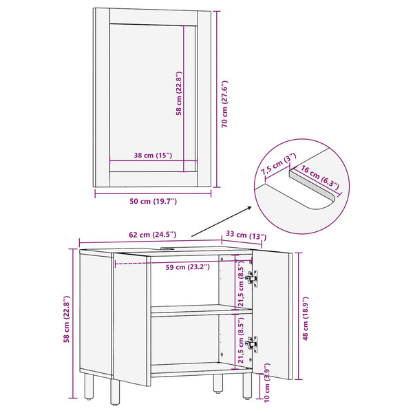 vidaXL Bathroom Sets White Washed Finish Solid Mango Wood