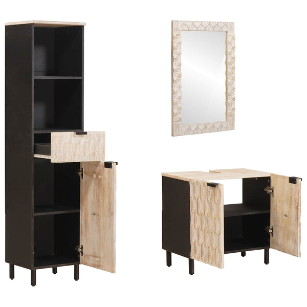 vidaXL Bathroom Furniture Sets with Shelf 3 pcs White Washed Finish